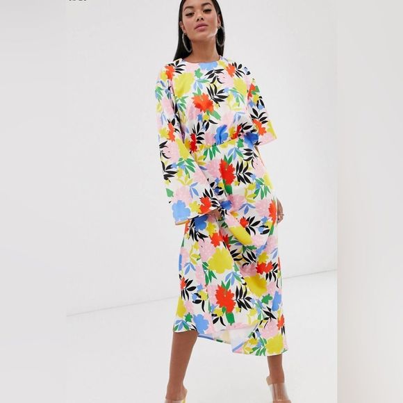 ASOS Dresses & Skirts - ⭐️⭐️HOST PICK⭐️⭐️ NWOT ASOS Colourful Floral Dress with Asymmetric Sleeves